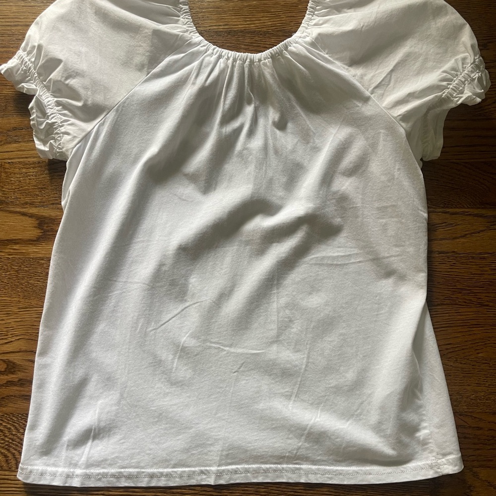 J. Crew White Puff Sleeve Smocked t shirt Blouse